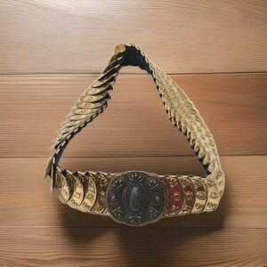 Vintage Gold Tone Medallion   Buckle Stretchy Elastic Women's  Belt